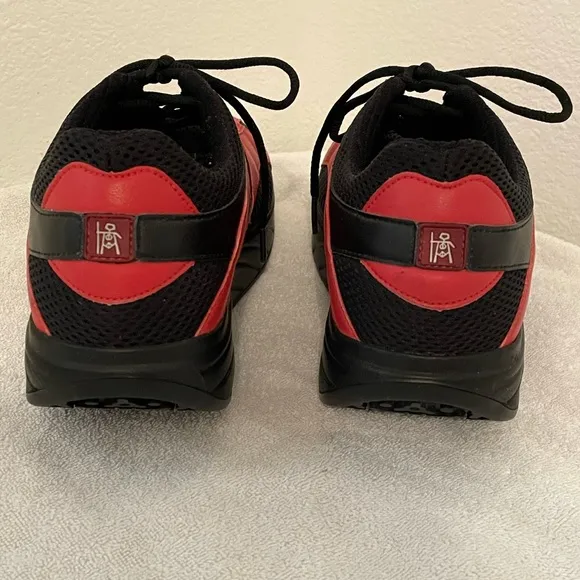 MBT RARE FLAME RED/BLACK PHYSIOLOGICAL ROCKER SHOES SIZE 8 1/2  WORN ONCE