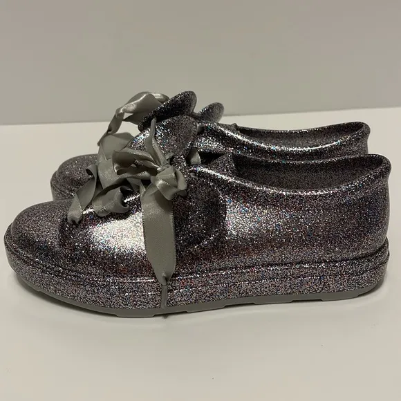 Mel by Melissa Minnie Mouse Glitter Lace Up Jelly Shoes Girl’s Size 3 Silver