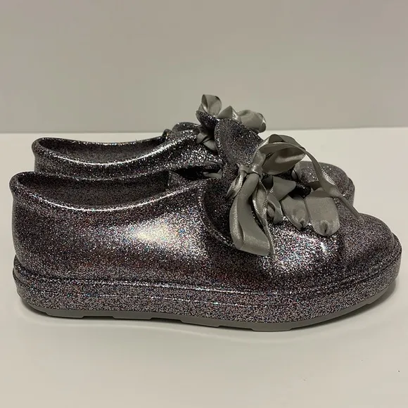 Mel by Melissa Minnie Mouse Glitter Lace Up Jelly Shoes Girl’s Size 3 Silver