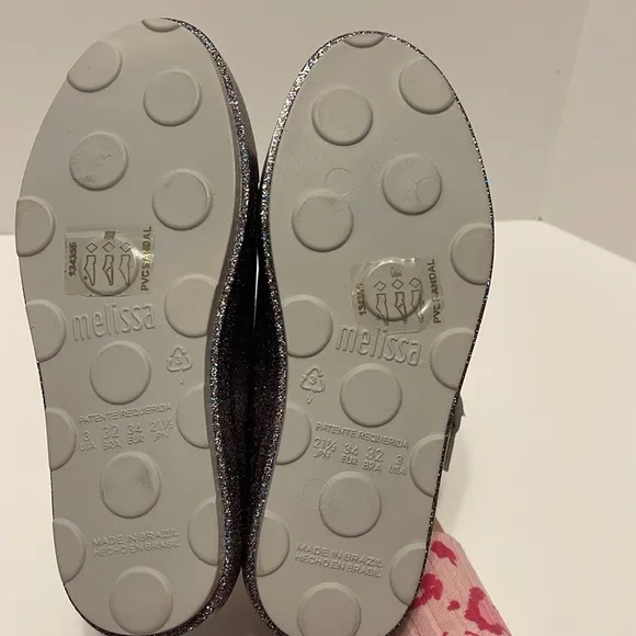 Mel by Melissa Minnie Mouse Glitter Lace Up Jelly Shoes Girl’s Size 3 Silver