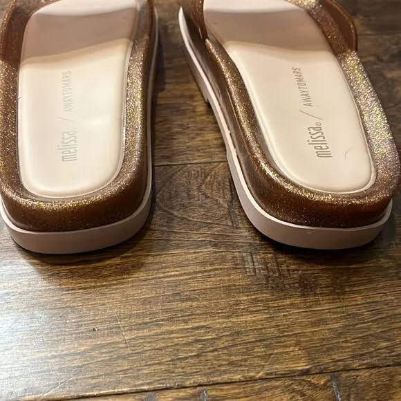 MELISSA BEACH SLIDE PLATFORM   AWAY TO MARS, Gold Glitter, size 6