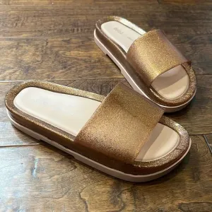 MELISSA BEACH SLIDE PLATFORM   AWAY TO MARS, Gold Glitter, size 6