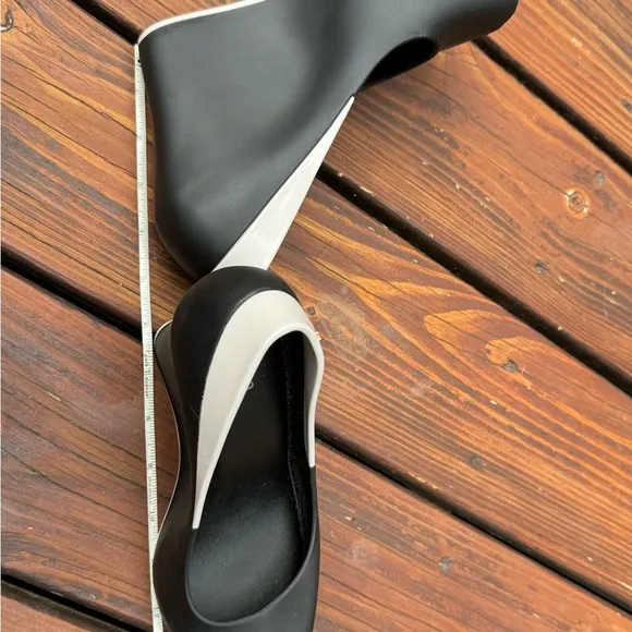 “Melissa” Black Color block wedges Shoes White Accent Detail