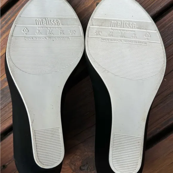 “Melissa” Black Color block wedges Shoes White Accent Detail