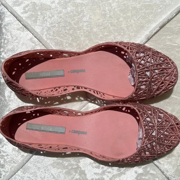 Melissa   Campana Papel Glitter Pink Jelly Flat Shoes