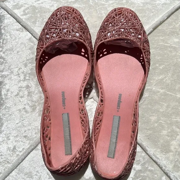 Melissa   Campana Papel Glitter Pink Jelly Flat Shoes