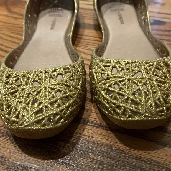 Melissa Mini Campana Papel ballet gold glitter pumps size 3 EUC