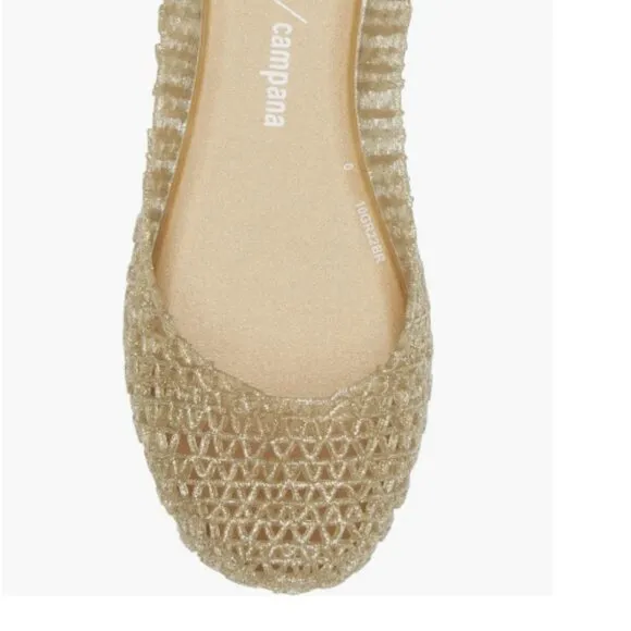 Melissa Mini Campana Papel ballet gold glitter pumps size 3 EUC