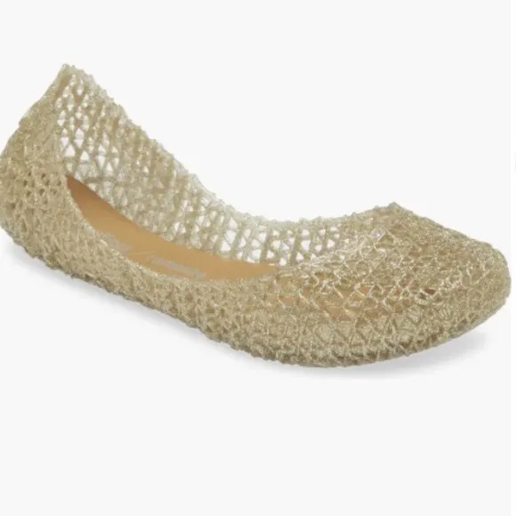 Melissa Mini Campana Papel ballet gold glitter pumps size 3 EUC