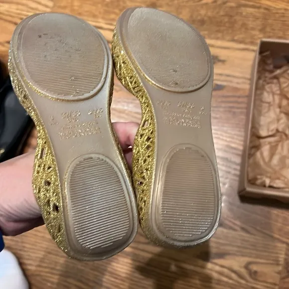 Melissa Mini Campana Papel ballet gold glitter pumps size 3 EUC
