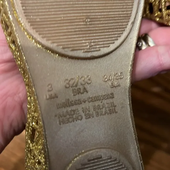 Melissa Mini Campana Papel ballet gold glitter pumps size 3 EUC