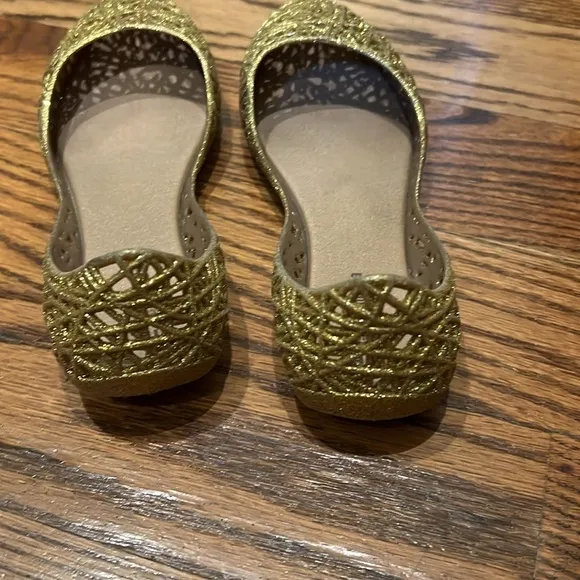Melissa Mini Campana Papel ballet gold glitter pumps size 3 EUC