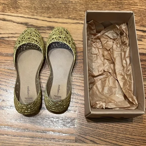 Melissa Mini Campana Papel ballet gold glitter pumps size 3 EUC