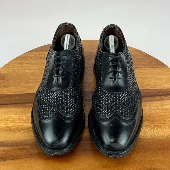 Mens‎ Allen Edmonds Black Hampstead Woven Leather Oxford Dress Shoes Size 10 D