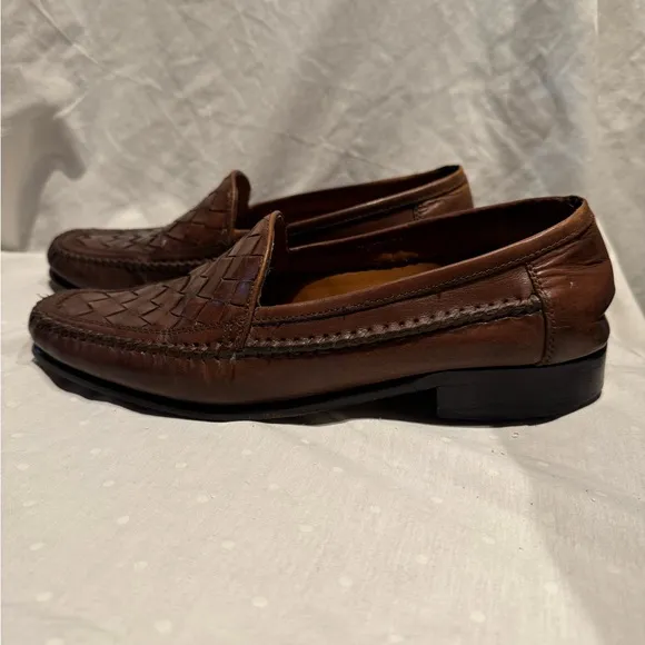 Men’s Bostonian Slip on Brown Leather Weaved Woven Loafers 27846 US Size 9M