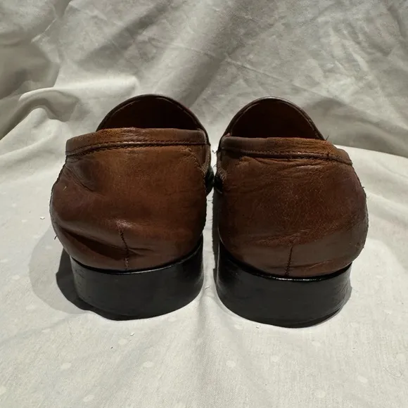 Men’s Bostonian Slip on Brown Leather Weaved Woven Loafers 27846 US Size 9M