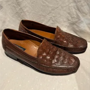 Men’s Bostonian Slip on Brown Leather Weaved Woven Loafers 27846 US Size 9M
