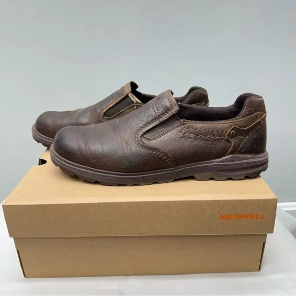 Merrell shetland brown leather shoes moc loafers flats men's 12