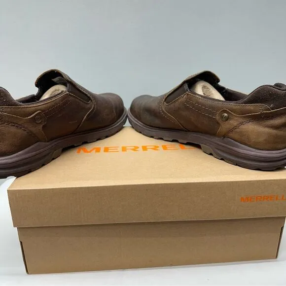 Merrell shetland brown leather shoes moc loafers flats men's 12