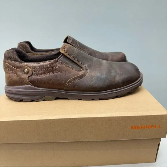 Merrell shetland brown leather shoes moc loafers flats men's 12
