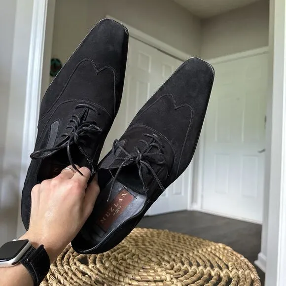 Mezlan Hoffman Men's 11 M Black Suede Leather Wingtip Oxfords Dress Shoes Spain