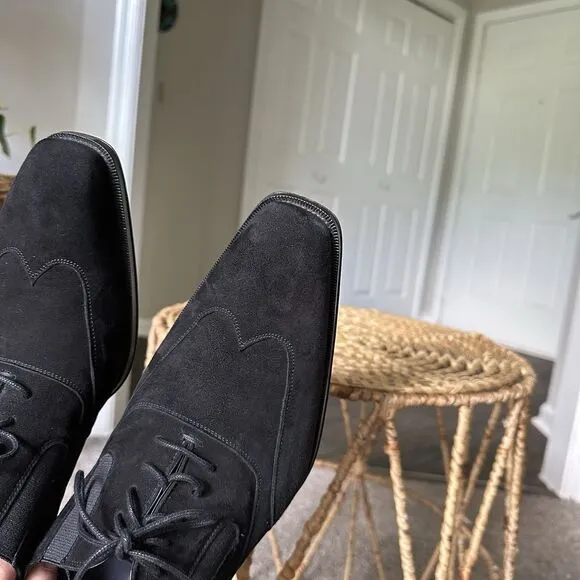 Mezlan Hoffman Men's 11 M Black Suede Leather Wingtip Oxfords Dress Shoes Spain