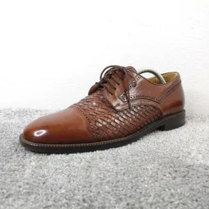 Mezlan Valencia Mens Size 10.5 Dress Shoes Cap Toe Woven Derby Brown Leather