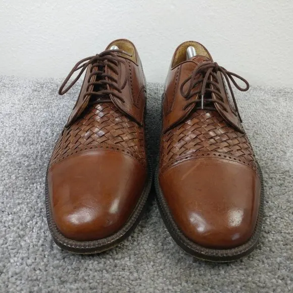 Mezlan Valencia Mens Size 10.5 Dress Shoes Cap Toe Woven Derby Brown Leather