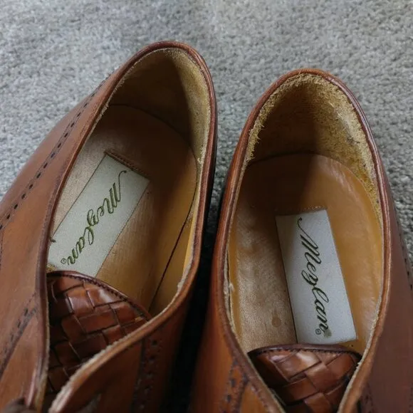 Mezlan Valencia Mens Size 10.5 Dress Shoes Cap Toe Woven Derby Brown Leather