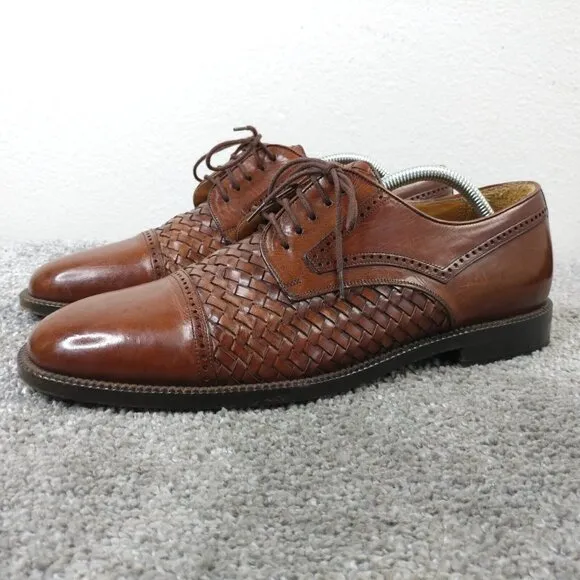 Mezlan Valencia Mens Size 10.5 Dress Shoes Cap Toe Woven Derby Brown Leather