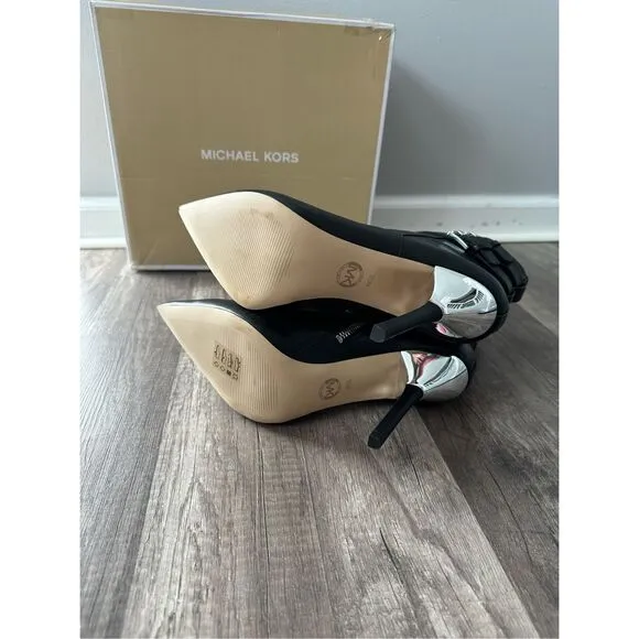 Michael Kors Amal Leather Pointed Toe Double Buckle Stiletto Booties Black Sz 10