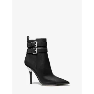 Michael Kors Amal Leather Pointed Toe Double Buckle Stiletto Booties Black Sz 10