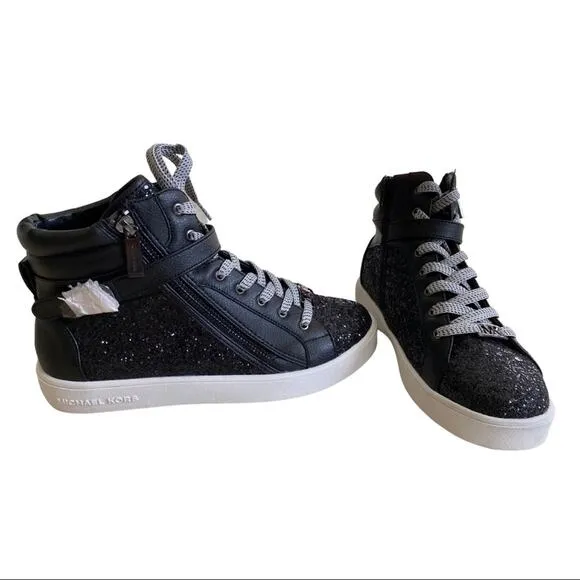 Michael Kors Black Sparkle Ivy Calla High Top Sneakers Size 5