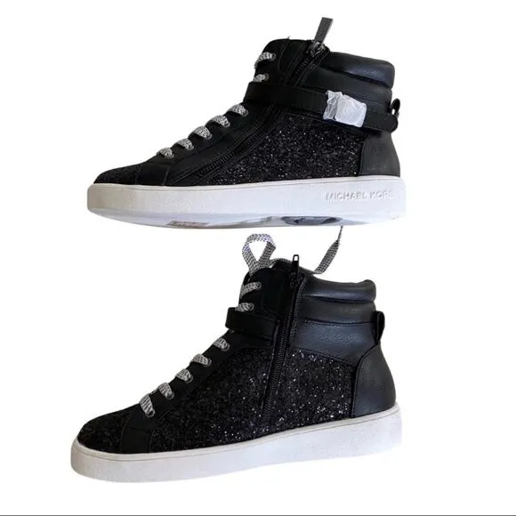 Michael Kors Black Sparkle Ivy Calla High Top Sneakers Size 5