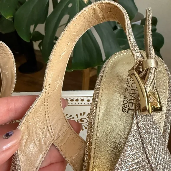 Michael Kors Gold Sparkling Slingback Heels Sandals