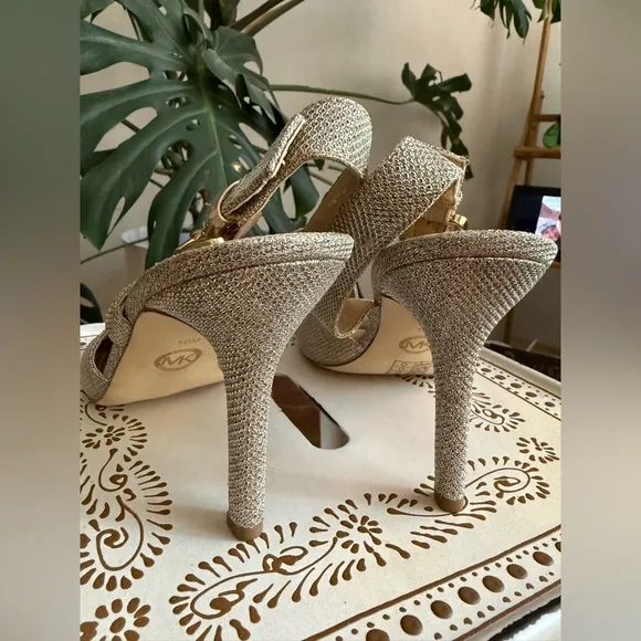 Michael Kors Gold Sparkling Slingback Heels Sandals