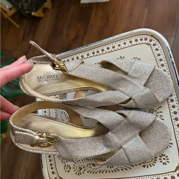 Michael Kors Gold Sparkling Slingback Heels Sandals