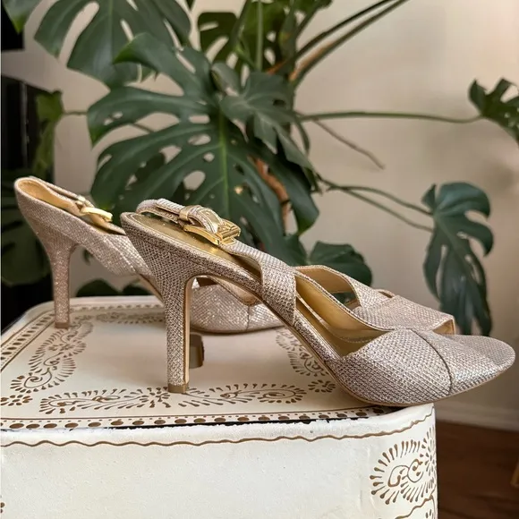 Michael Kors Gold Sparkling Slingback Heels Sandals