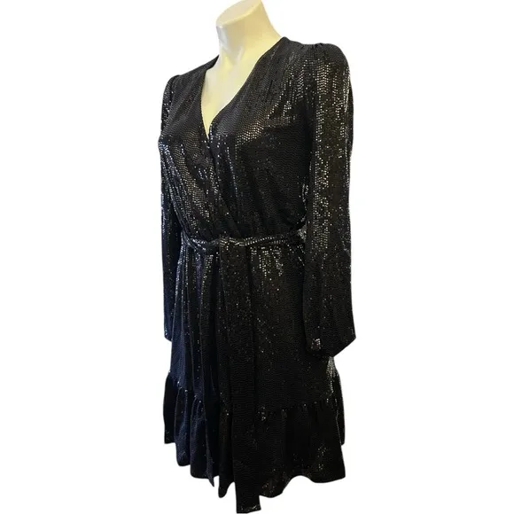 Michael Kors Mirror Dot Matte-Jersey Crossover Mini Dress long sleeve belted