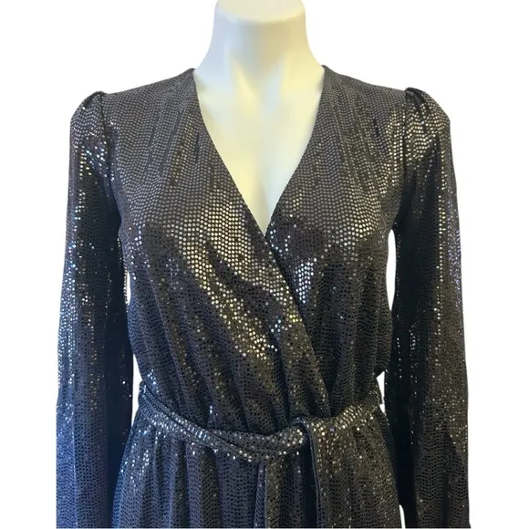 Michael Kors Mirror Dot Matte-Jersey Crossover Mini Dress long sleeve belted
