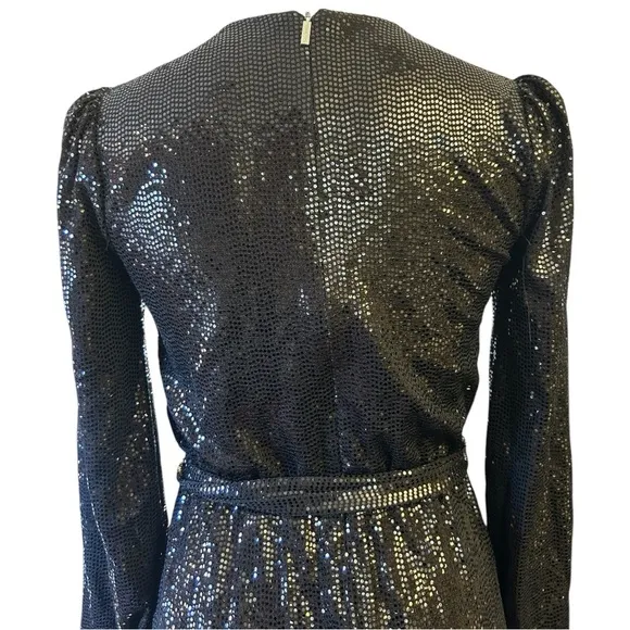Michael Kors Mirror Dot Matte-Jersey Crossover Mini Dress long sleeve belted
