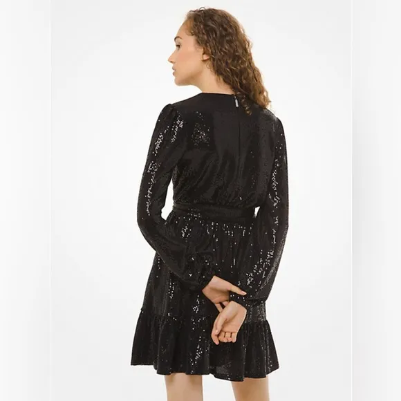 Michael Kors Mirror Dot Matte-Jersey Crossover Mini Dress long sleeve belted