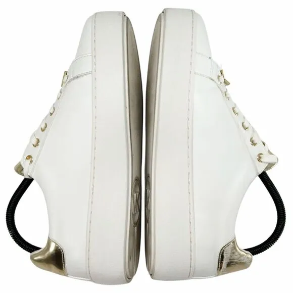 Michael Kors Poppy Metallic Gold Trim White Sneakers Size 8