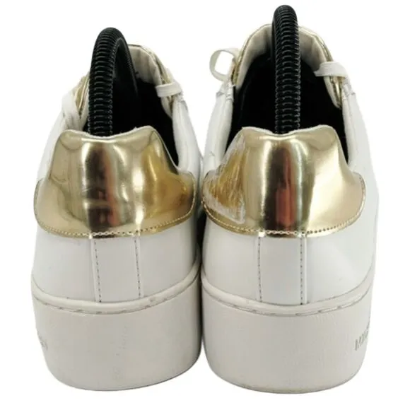 Michael Kors Poppy Metallic Gold Trim White Sneakers Size 8
