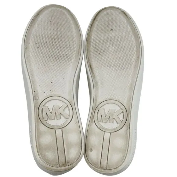Michael Kors Poppy Metallic Gold Trim White Sneakers Size 8