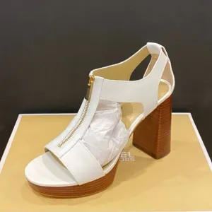 Michael Kors White Berkley Mid Leather Sandals Shoes Heels Pumps NEW