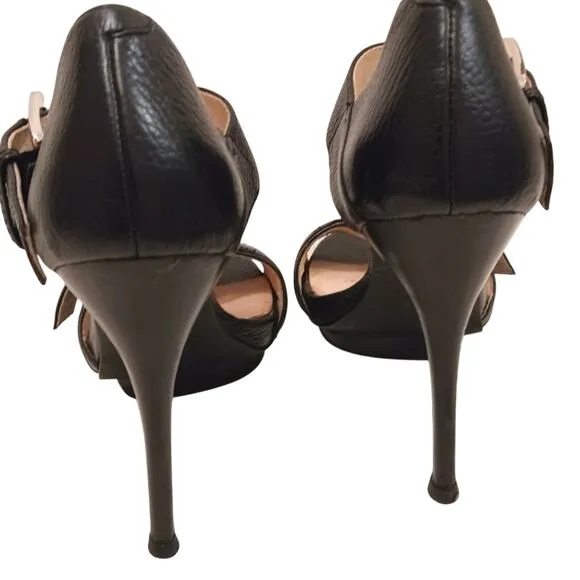 Michael Michael Kors 5&quot; Stilettos Sz 7.5 BLACK LEATHER Heels MODERN Buckles City