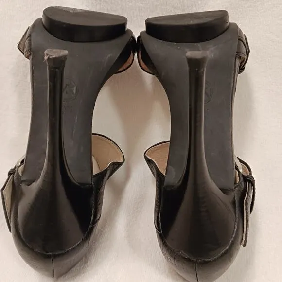 Michael Michael Kors 5&quot; Stilettos Sz 7.5 BLACK LEATHER Heels MODERN Buckles City