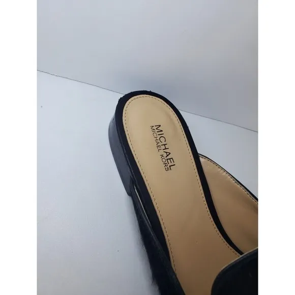 Michael MICHAEL KORS Natasha Black Calf-Hair Low Heel Flats Slides Mules Sz 7M