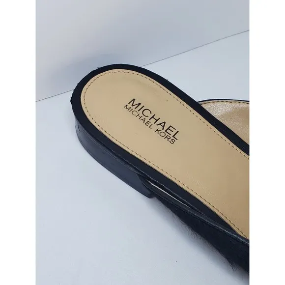 Michael MICHAEL KORS Natasha Black Calf-Hair Low Heel Flats Slides Mules Sz 7M